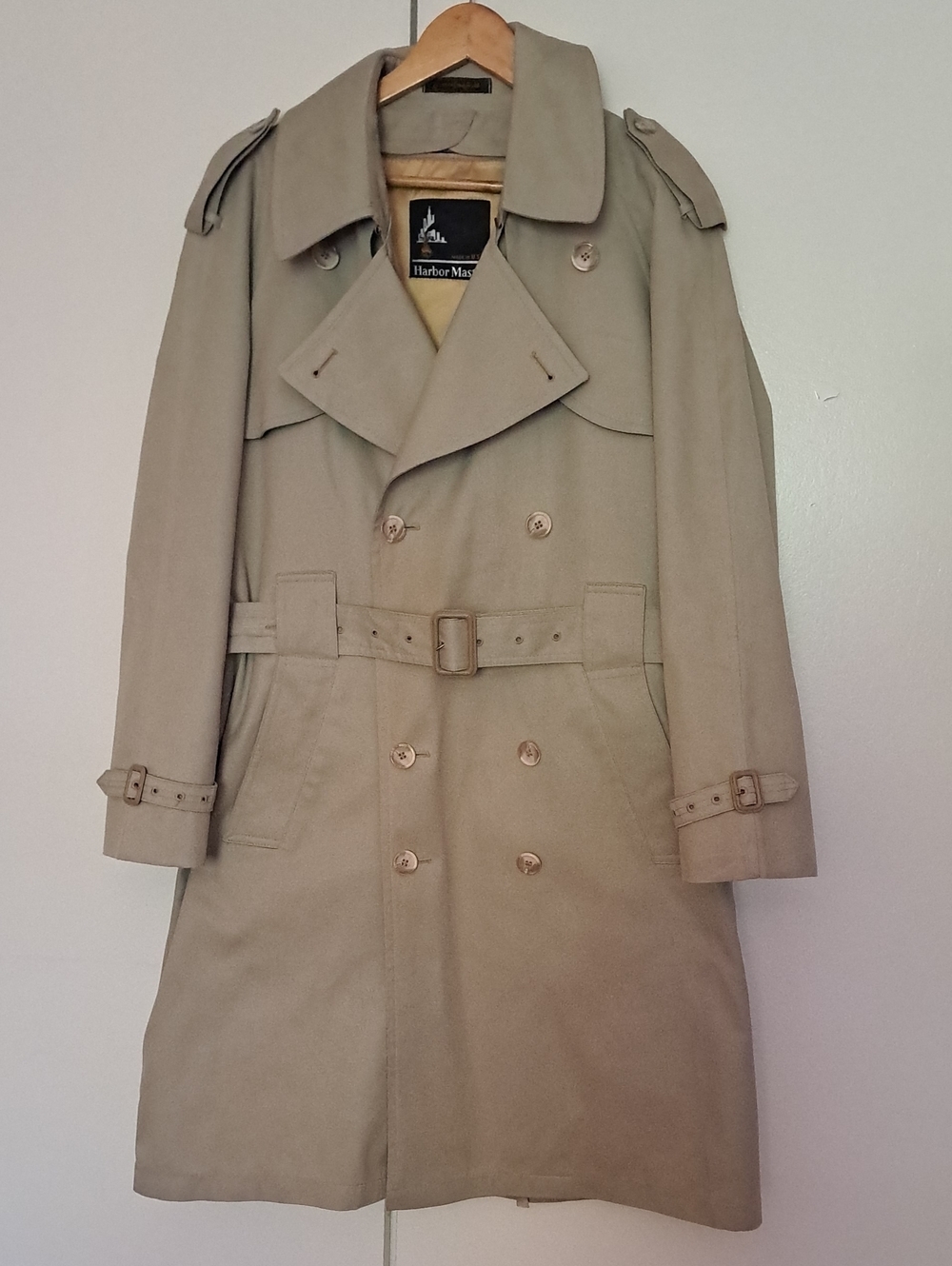 Vintage Harbor Master Men's Beige Trench Coat with Belt And Insulate Doble